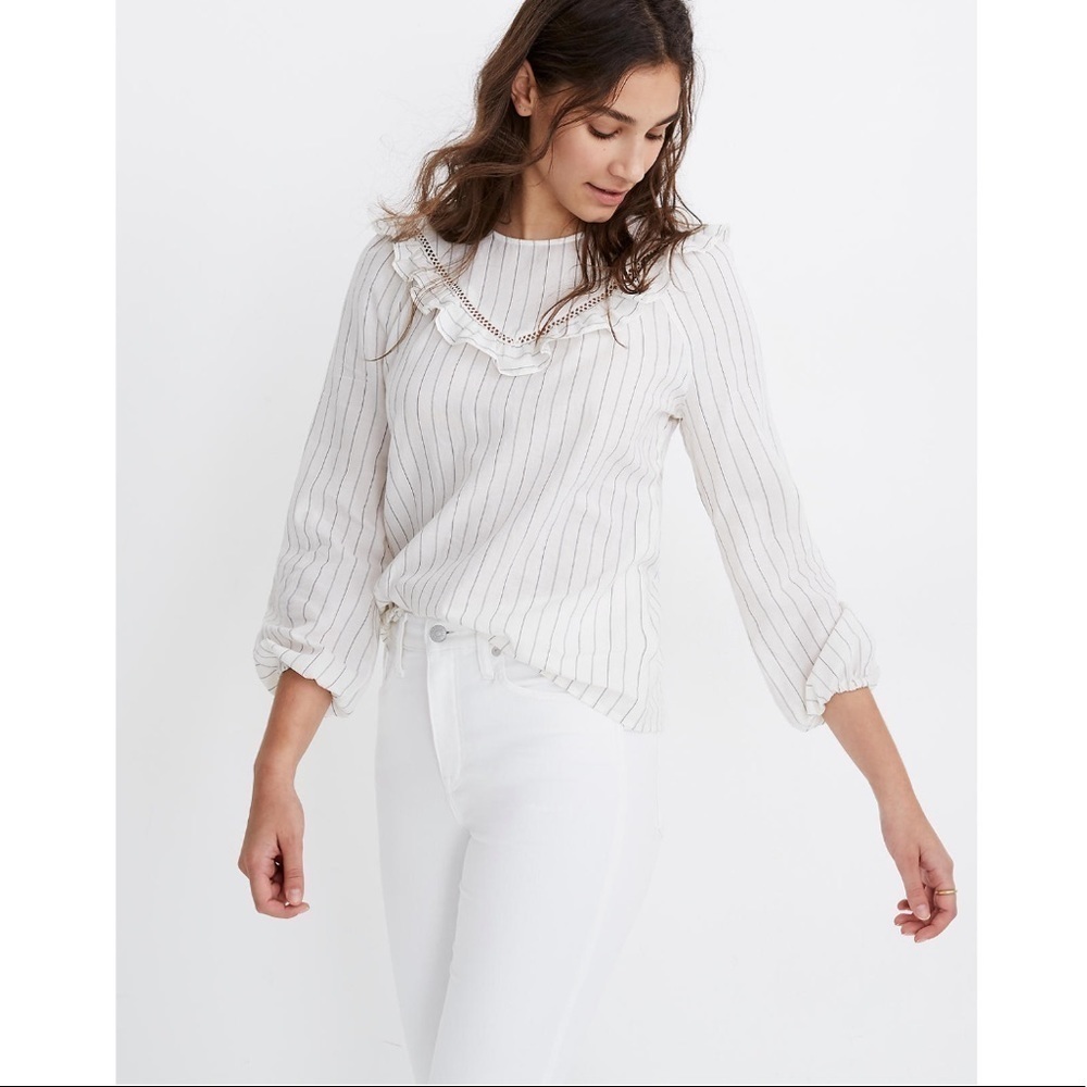 Madewell Ruffle-Yoke Prairie Pinstripe Top New